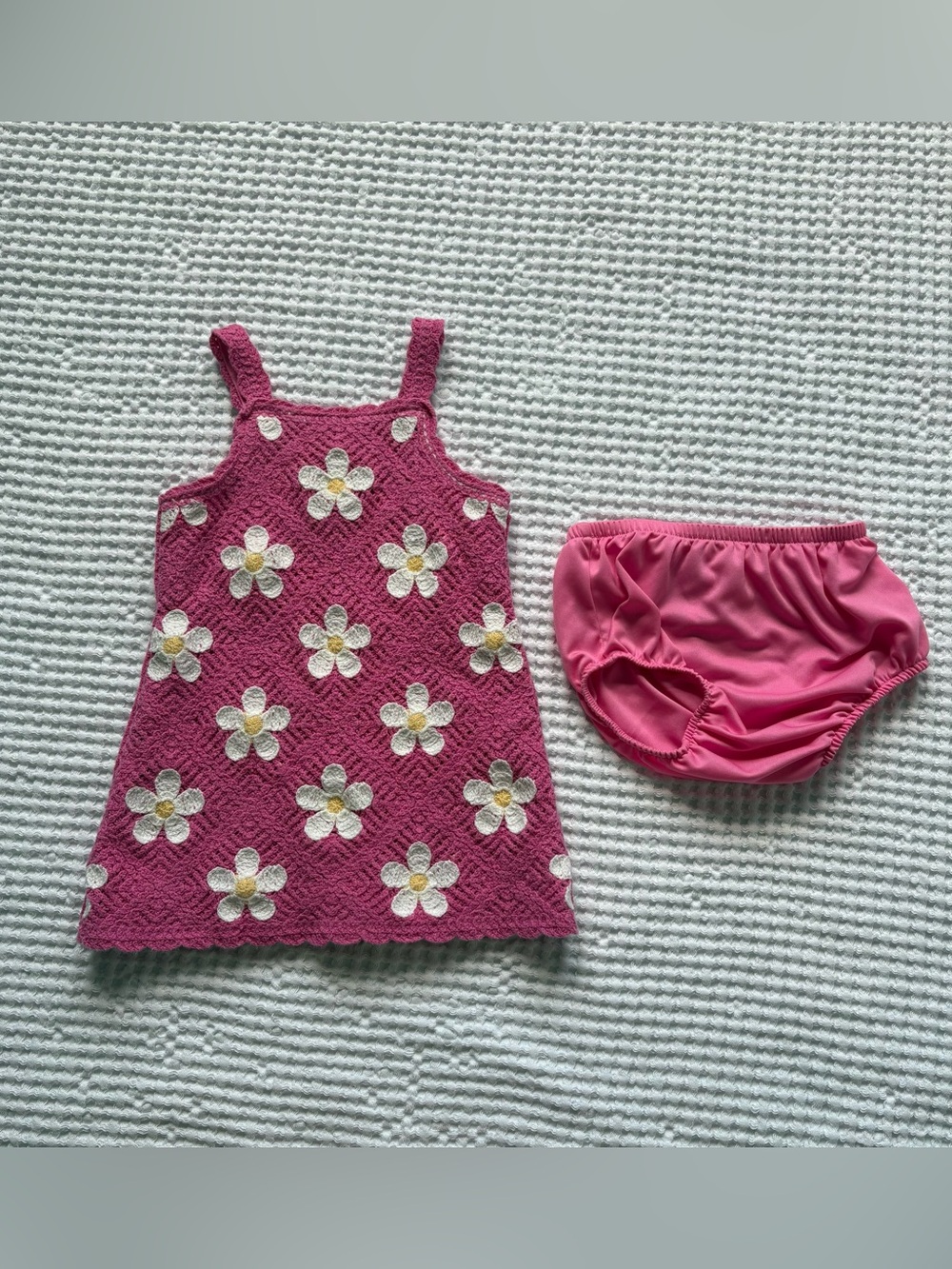 Counting Daisies Granny Square Crochet Daisy 2Pc Dress Set Y2K 90’s: Size 18M